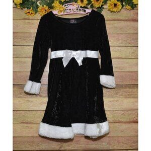 Adorable Black Velvet White Faux Fur Trim Girls 4 4T Christmas Winter Dress